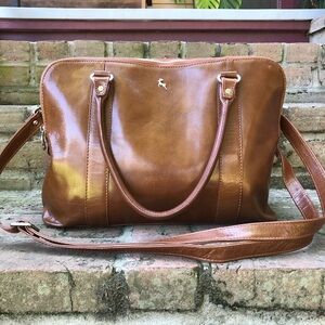 Ashwood Brown Leather Satchel Three Compartment Crossbody Strap Tote